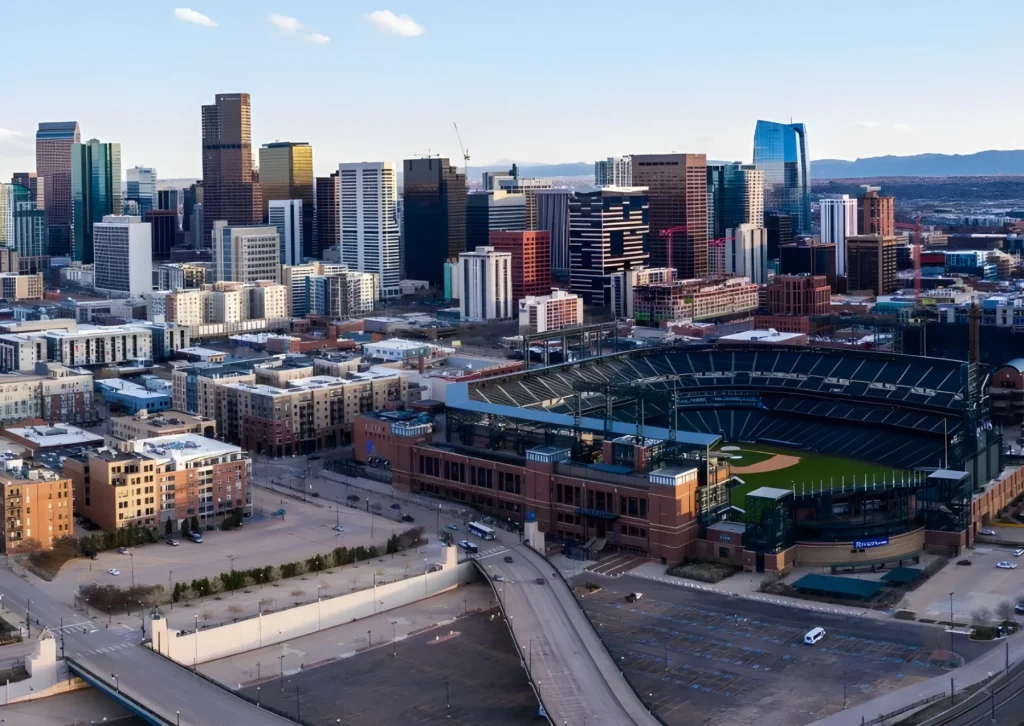Aerial-View-of-Coors-Field-and-Downtown-Denver