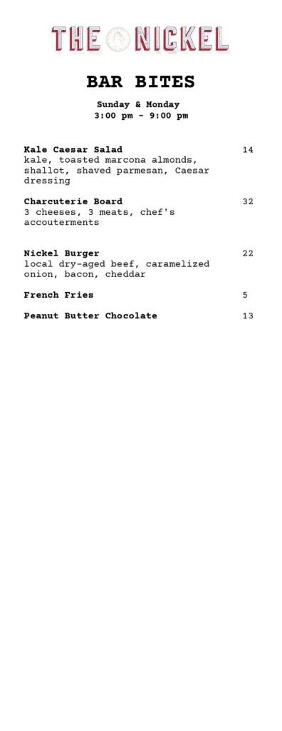 a menu for a bar with a bunch of drinks