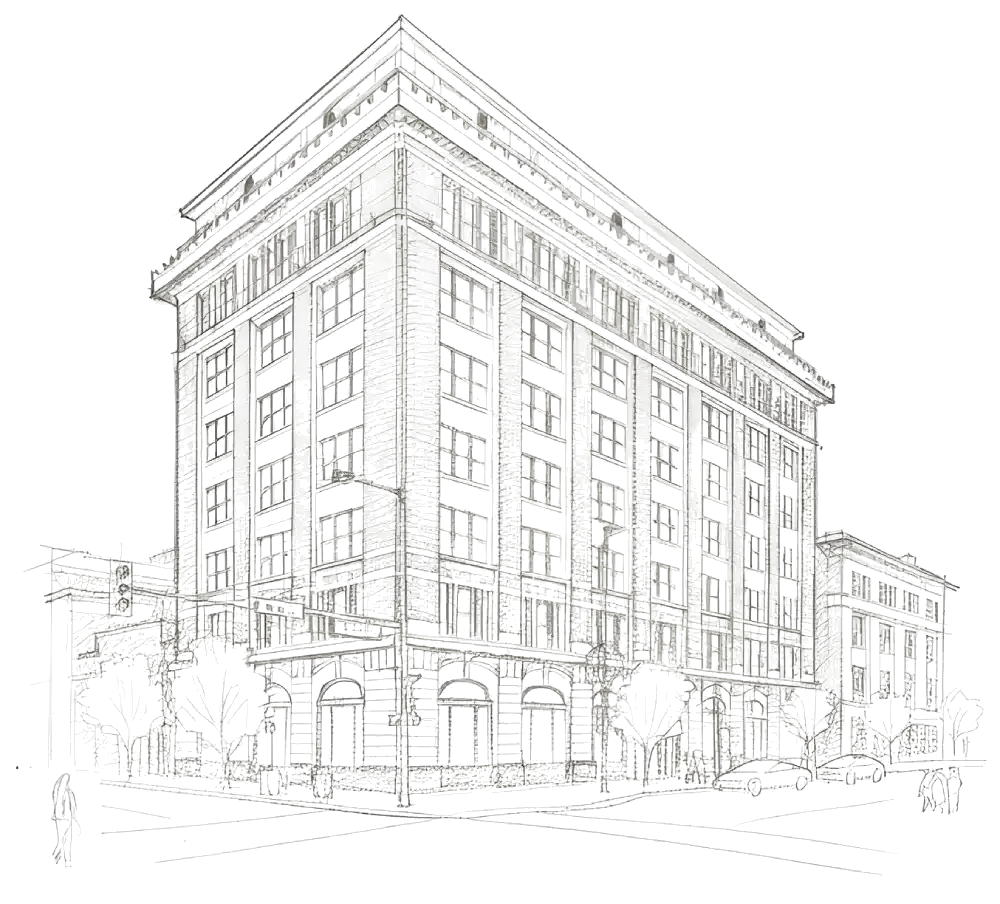 a black and white photo of a building